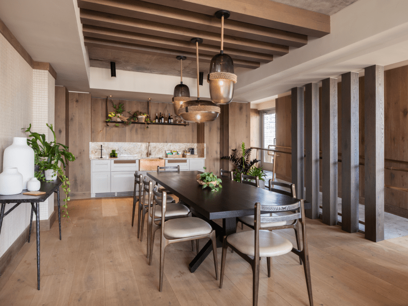 Dark brown themed dining room