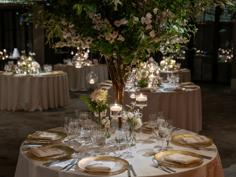 Table decorated with wedding decor 