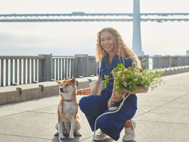 woman with dog on Embarcadero