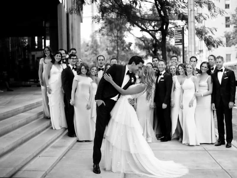 Bride and groom kissing