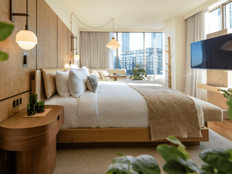 hotel bedroom with natural light