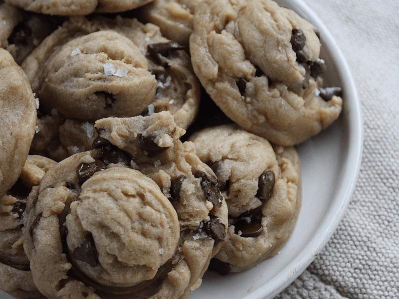 A plate with salted chocolate chip cookies