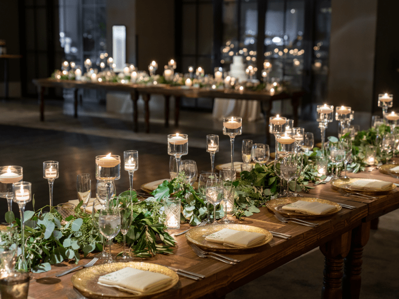 Table decorated with wedding decor 