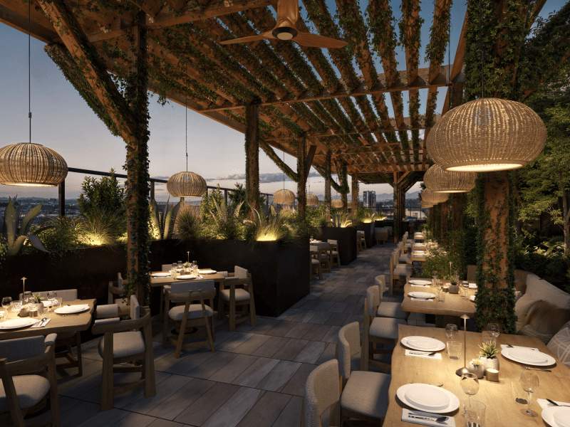 Vista exterior a partir do bar da piscina