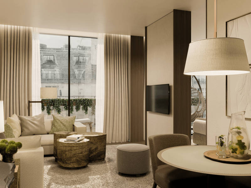Hotel room living area