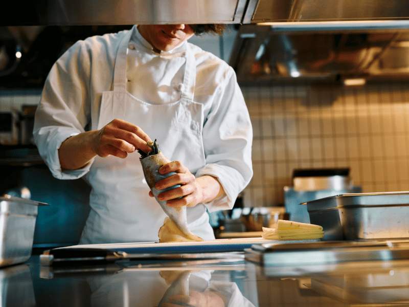 chef prepping in the kitchen 