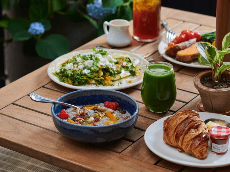 Breakfast on a patio table