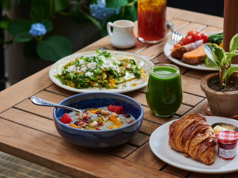 Breakfast on a patio table