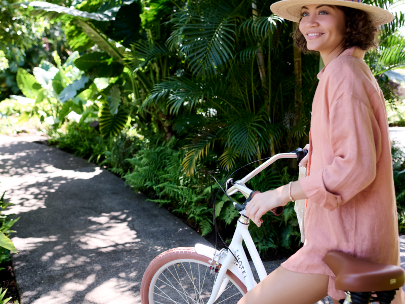 Woman riding a cruiser bike