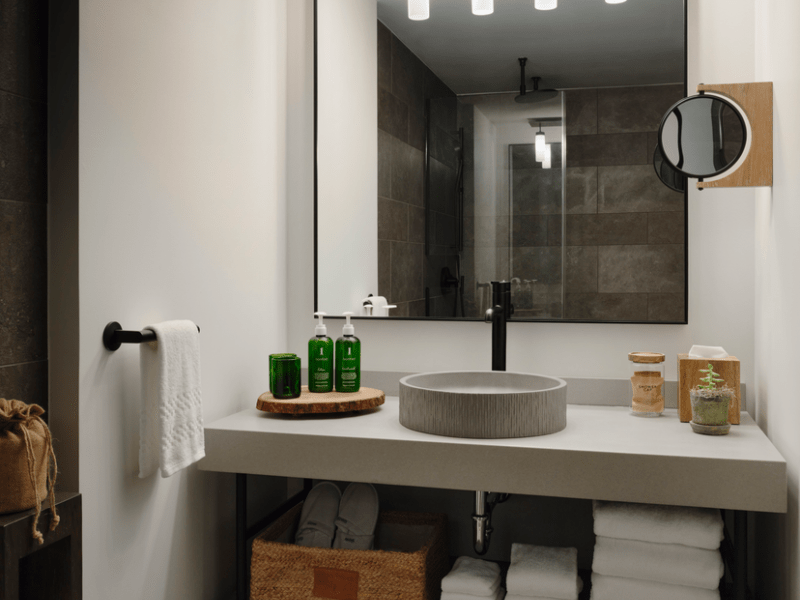 Bathroom sink with bright light fixture
