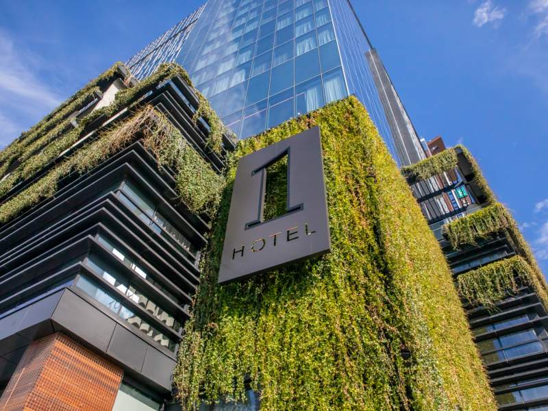 View of the 1 Hotels Nashivlle Facade looking upwards