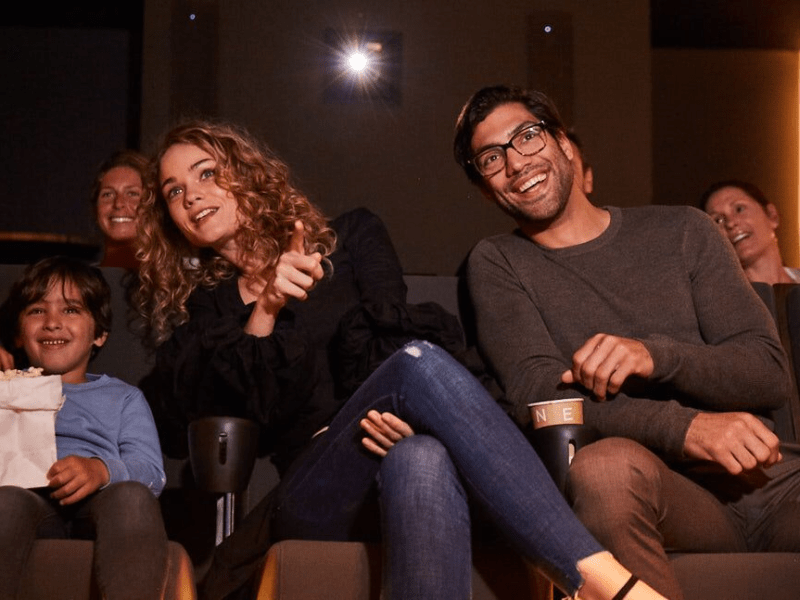 family in screening room