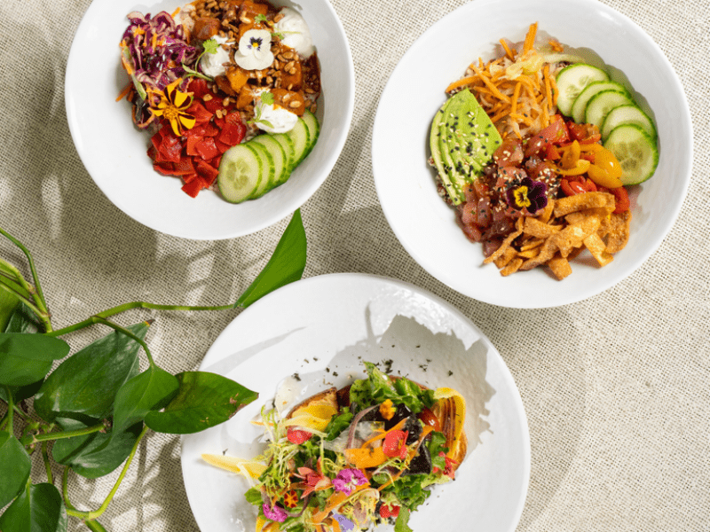 Three bowls of salad