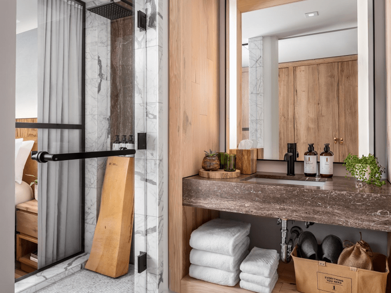 Sink and shower in the bathroom