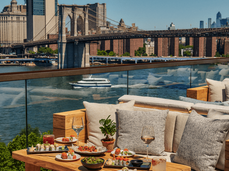 spread of food at harriet's rooftop