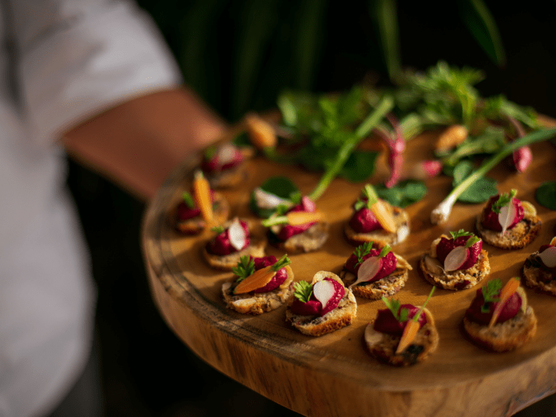 Platter of bite sized beets with crackers