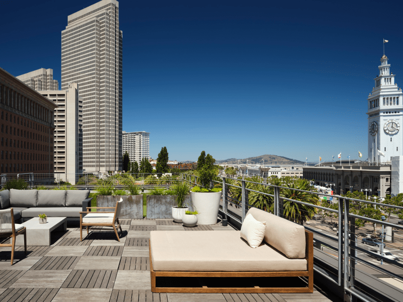Lounge area on a terrace at 1 Hotel San Francisco
