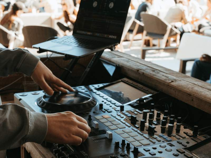 dj booth with outdoor patio