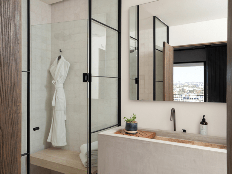 Ivory bathroom with a standing shower