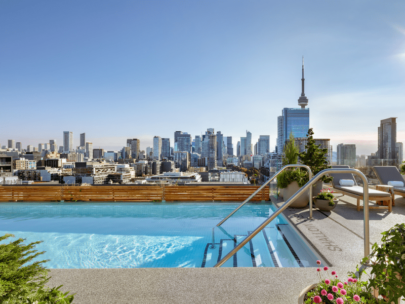 Rooftop pool with the Toronto skyline in the background 