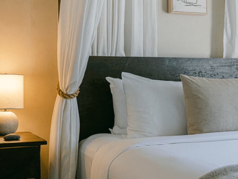 a bed and lamp