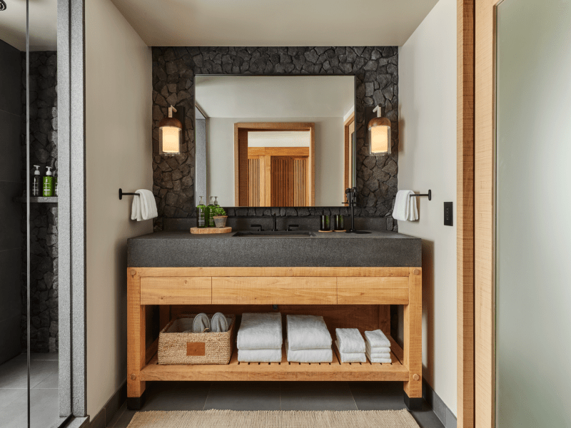 Black rock tiled bathroom