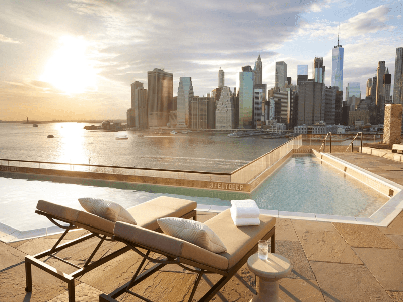 Skyline view from rooftop pool 