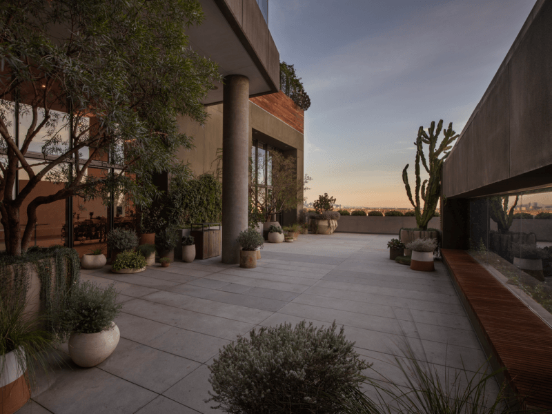 Patio terrace captured at dusk