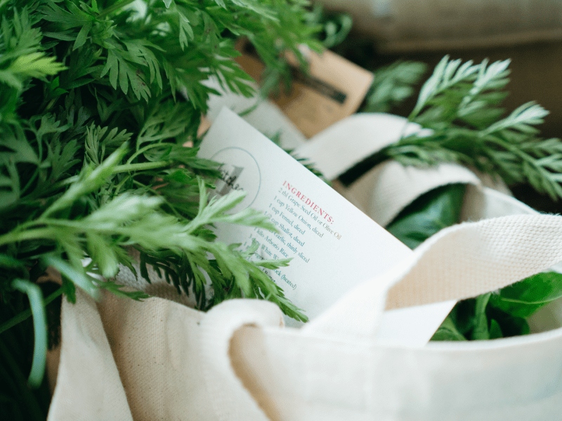 Recipe tucked in a bag with parsley