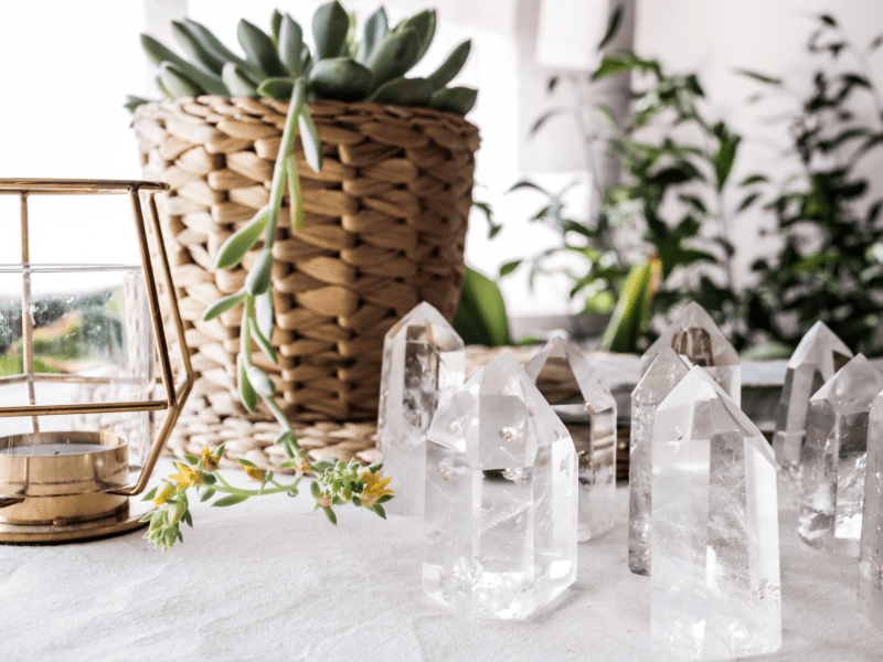 Clear crystals set on a table