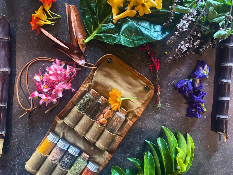 Tropical plant and flowers