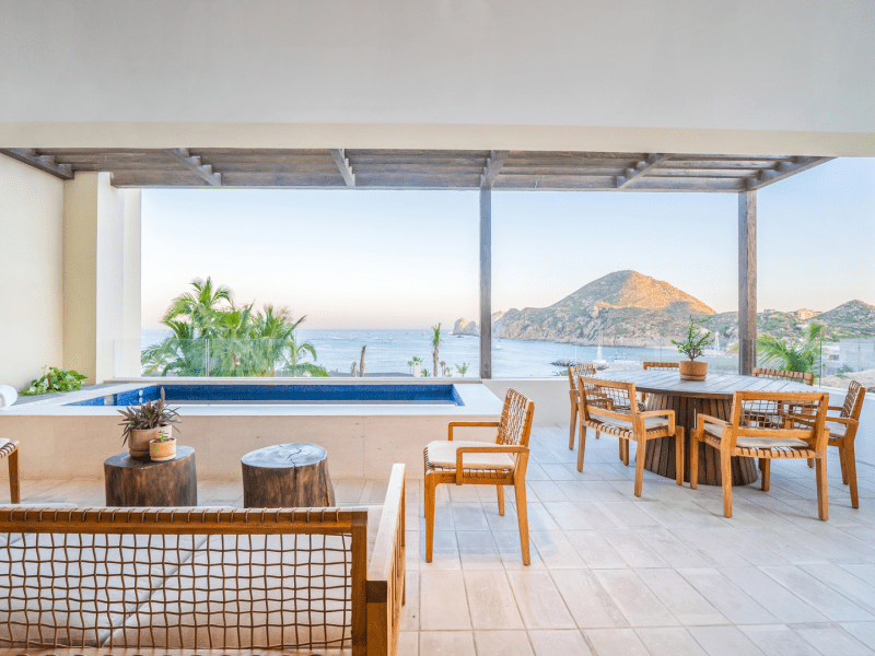 Seating area with the ocean in the background