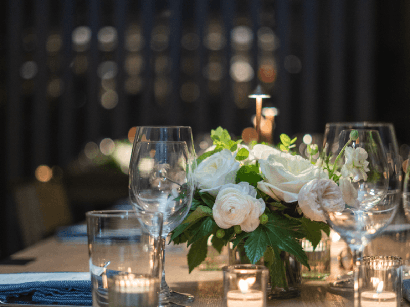 Table decorated with wedding decor 