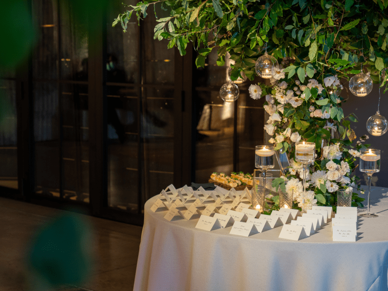 Table decorated with wedding decor 