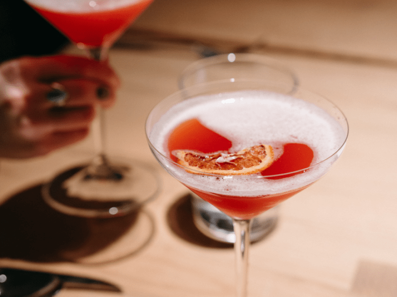 Two blood orange martinis