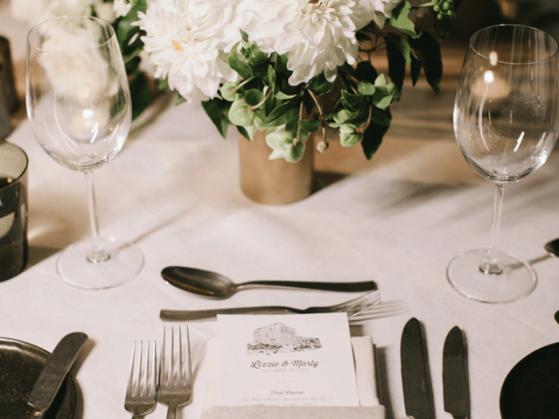Table setting at a wedding venue