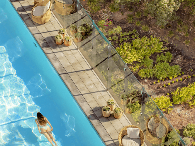 Swimmers in the pool as captured above by drone