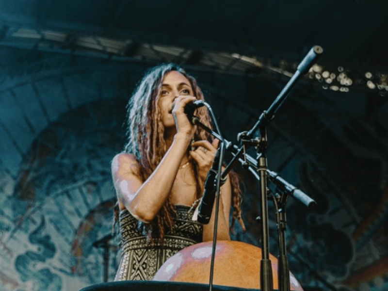 Person singing into a mic on stage