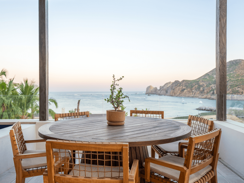 Outdoor seating area with ocean view