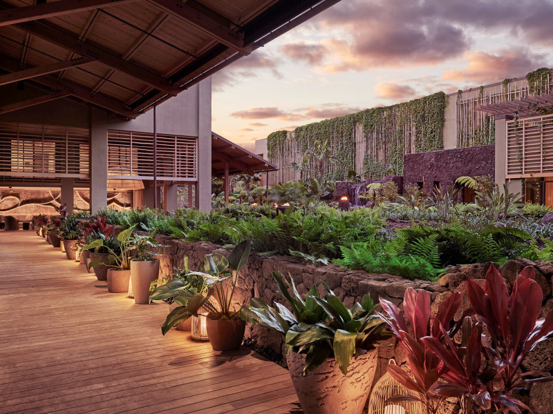 Rock wall garden at the 1 Hotel Hanalei Bay lobby