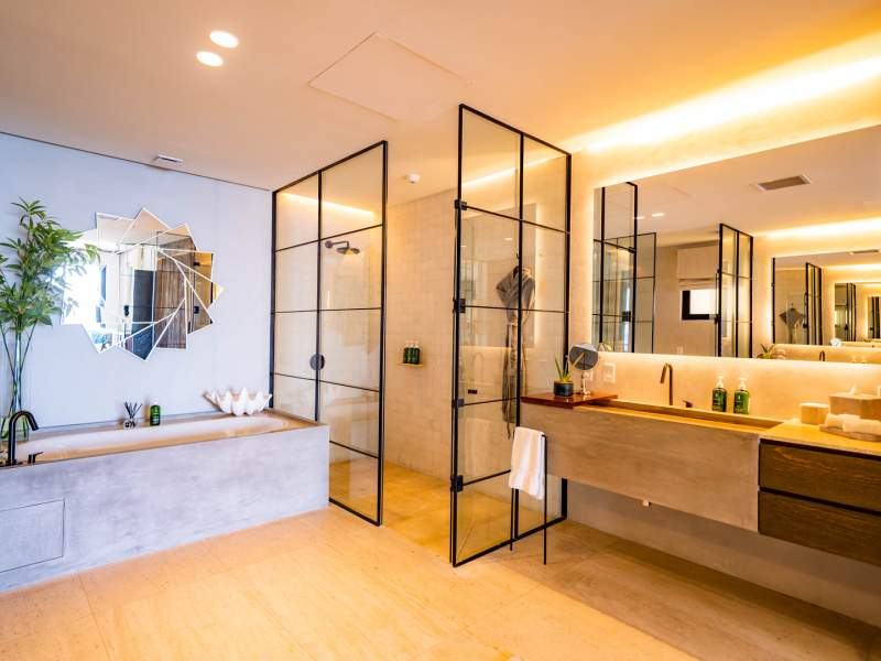 Elegant bathroom with a sink and bathtub