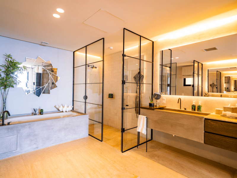 Elegant bathroom with a sink and bathtub
