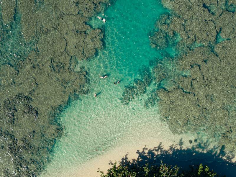 Aerial view of ocean and reef