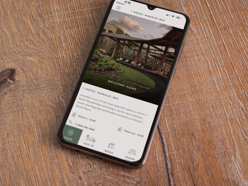 Cellphone with 1 Hotels App loaded on screen