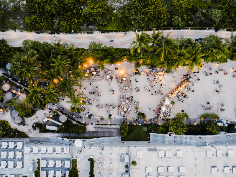 Birds eye view of a beach party