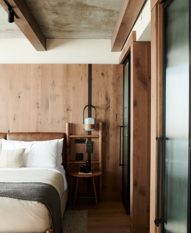 Wood paneled bedroom