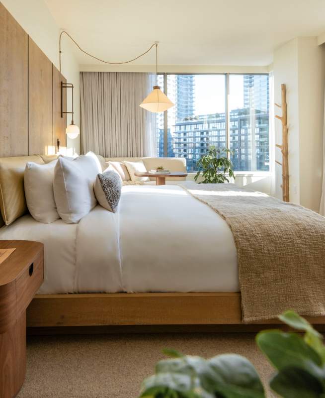 hotel bedroom with natural light