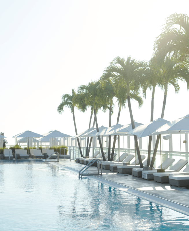 Pooldeck with lounge chairs lined up