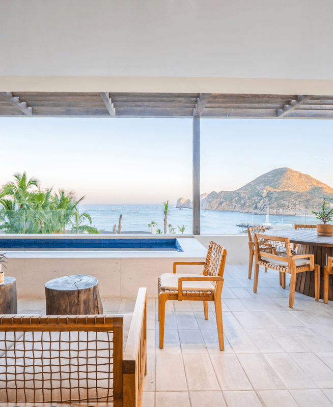 Seating area with the ocean in the background