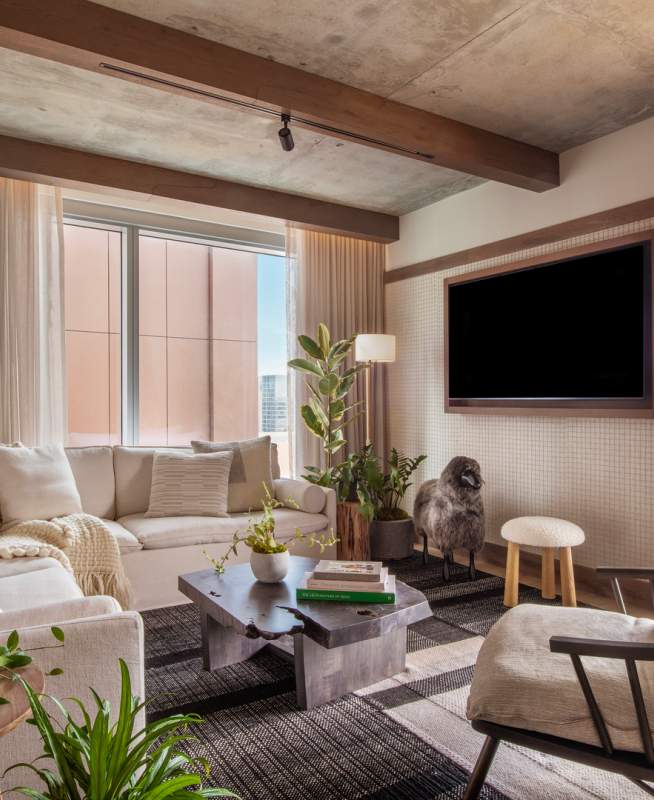 Tight living room area with a sectional couch